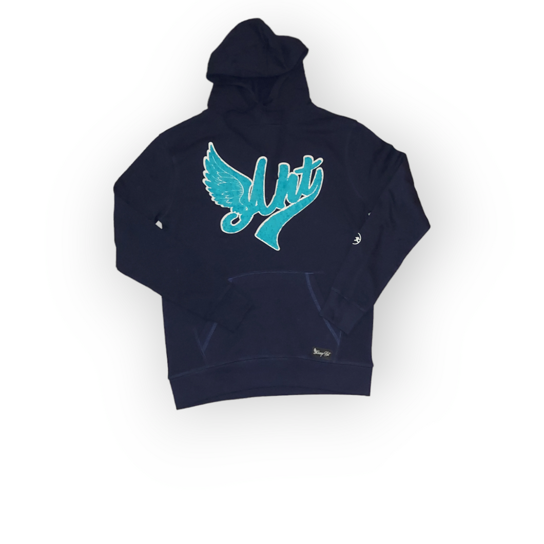 Fly athletic chenille unisex hoodie navy - Alwayz Hot 