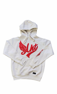 Fly athletic unisex chenille hoodie white & red - Alwayz Hot 