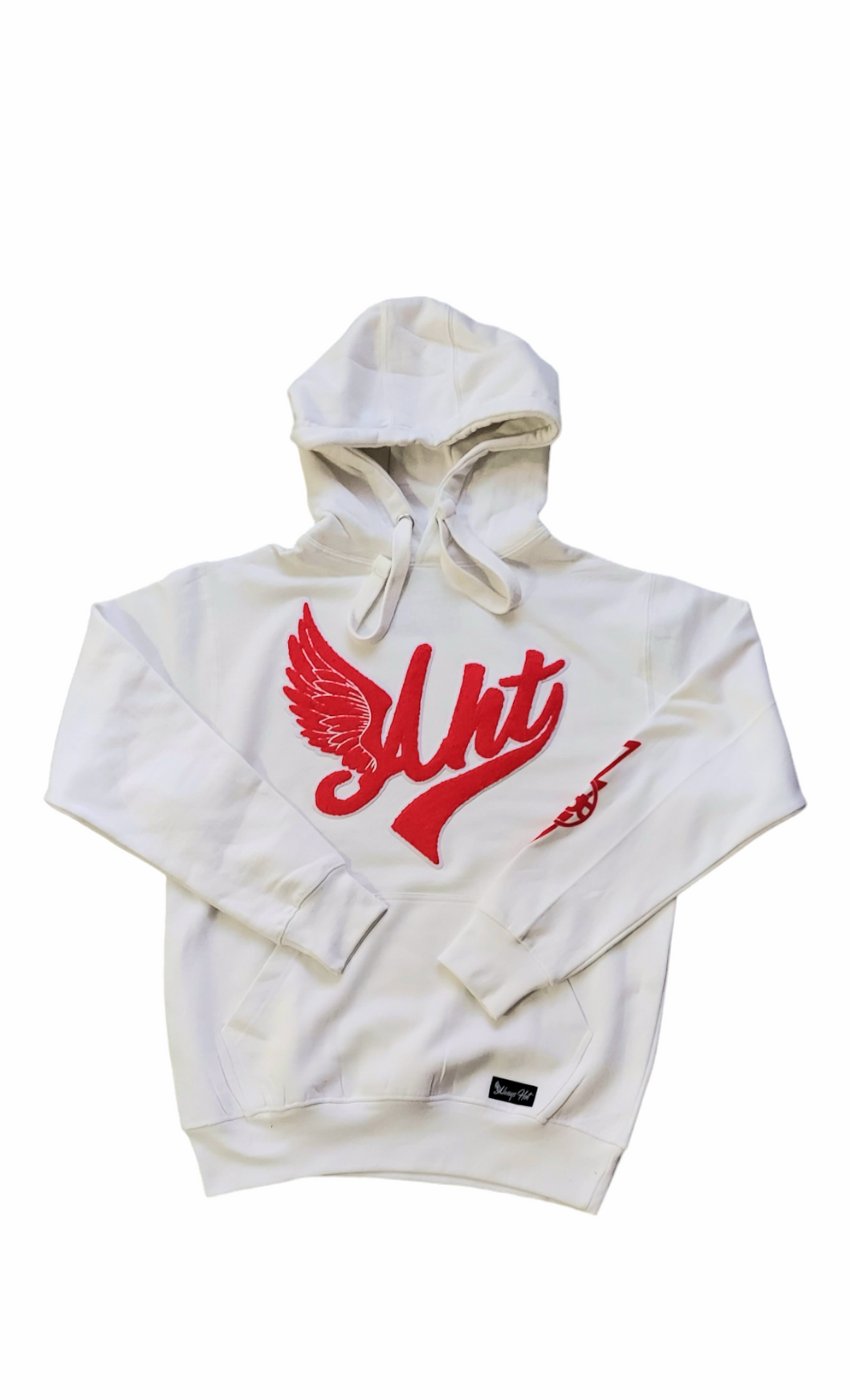 Fly athletic unisex chenille hoodie white & red - Alwayz Hot 