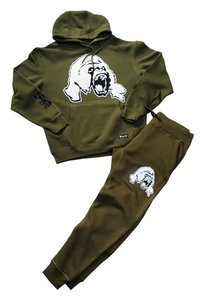 Premium XXL Chenille Untamed Gorilla hoodie jogger set olive - Alwayz Hot 